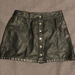 Faux Leather Black Mini Skirt Button Up